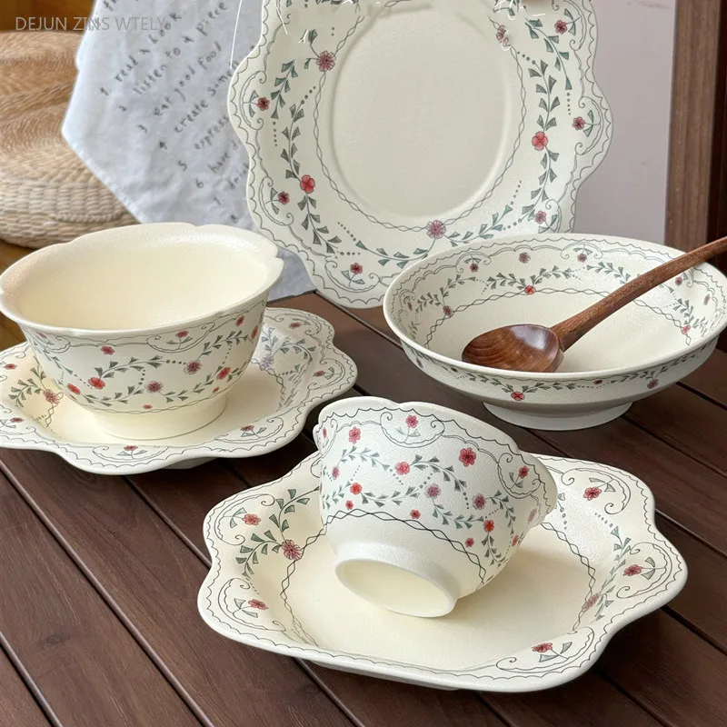 

1 шт., здоровые подглазурные окрашенные керамические тарелки, миски для лапши с цветочным узором, французские тарелки для салата, кухонная посуда, обеденные тарелки