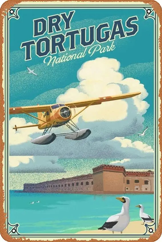 Tin Sign Vintage Dry Tortugas National Park,Florida-Lithograph National Park Series 109056 Bar Club Family Bathroom Toilet Cafe