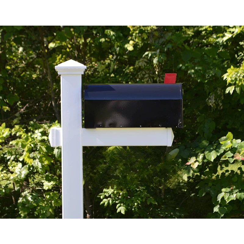 Black Metal Mailbox with White Vinyl Post Combo Complete System