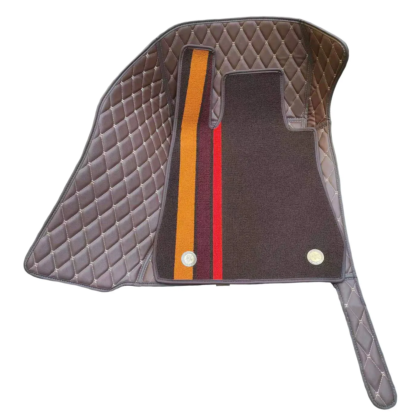 Full Surround Car Floor Mats Double Layer PU Leather Diamond Quilted Auto Mats Non-Slip All-Weather Universal Chenille Stripe