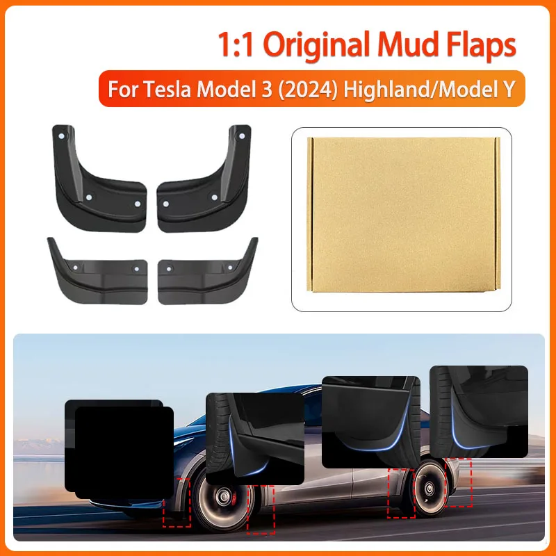 Mud Flaps For Tesla Model 3 Highland 2024 Mode Y Car Mudguard No Drilling Front And Rear Wheel Fenders For Model Y 3 Accessories