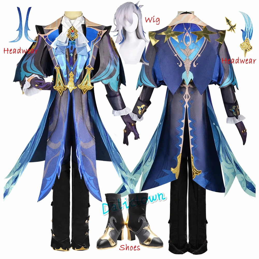 Spel Genshin Impact Fontaine Neuvillette Cosplay Kostuum Pruik Anime Uniform Schoenen Full Set Outfit Halloween Pak Voor Vrouwen Mannen