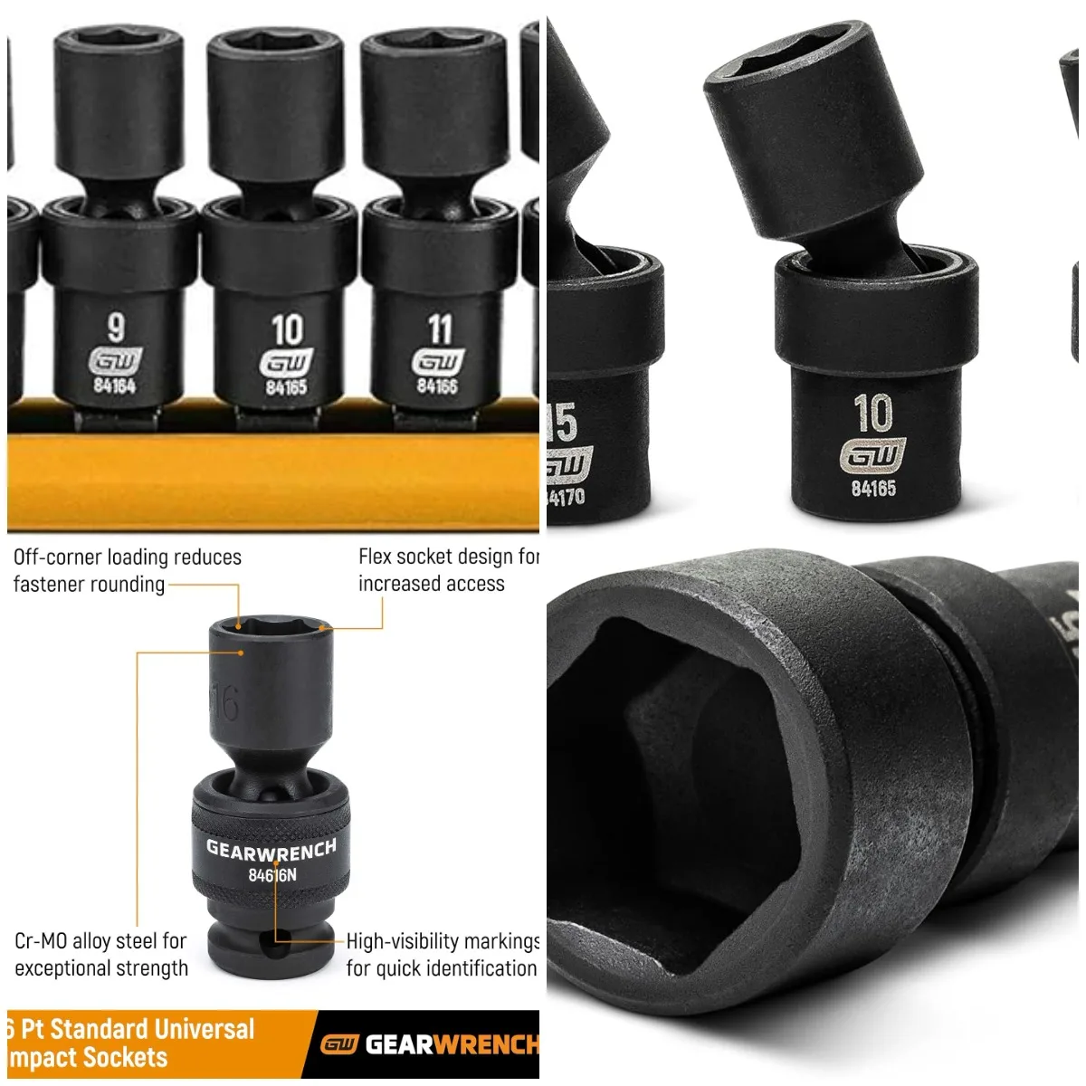 

Набор из 12 шт. 1/4 дюйма, 6-точечный стандартный универсальный ударный метрический набор розеток | 84905