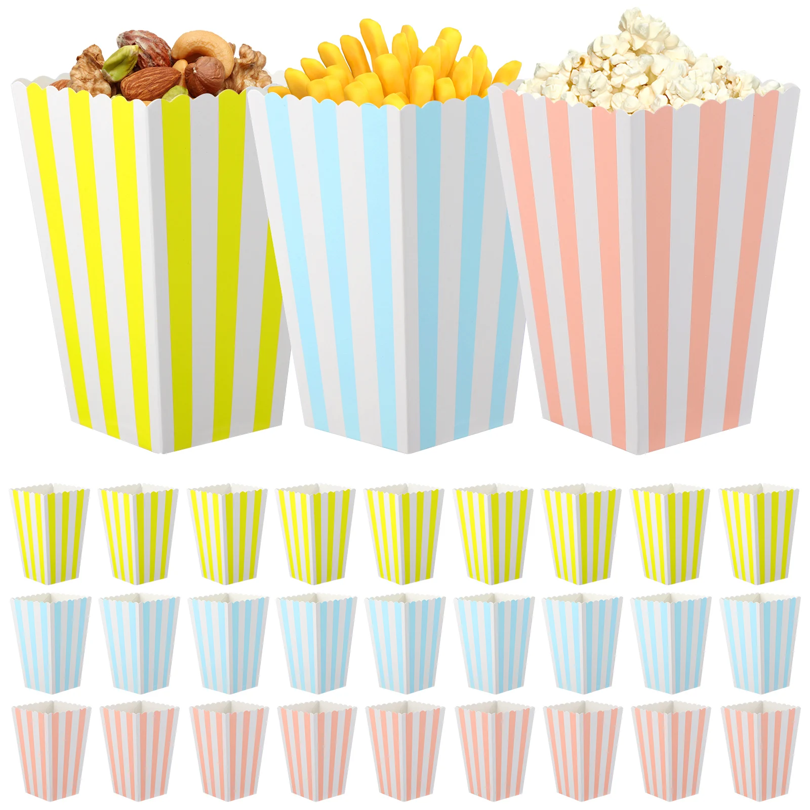 

60 Pcs Large Colorful Stripe Popcorn Boxes Fun Snack Holders For Birthday Parties And Carnivals