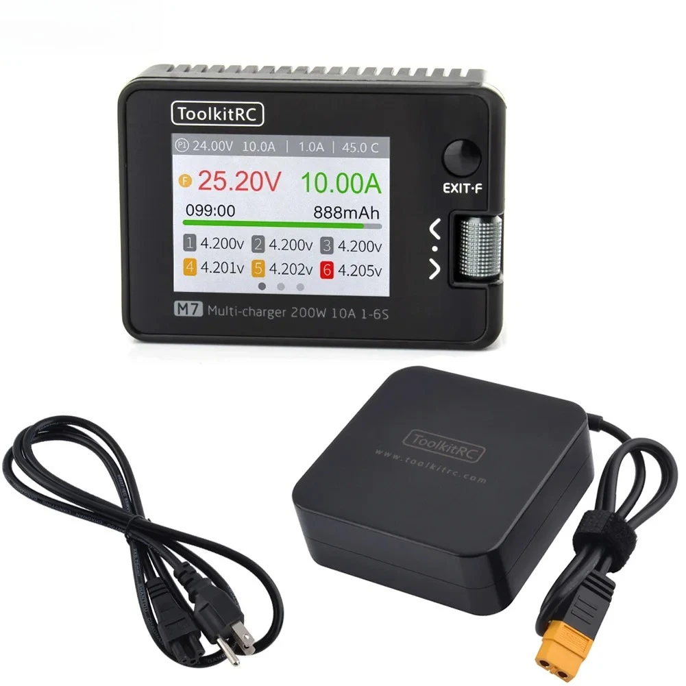 M7 200W 10A Charge Discharge Device with ADP100, 1-6S Lipo Balancing Unit, Voltage & Servo Receiver Signal Detector for RC Model