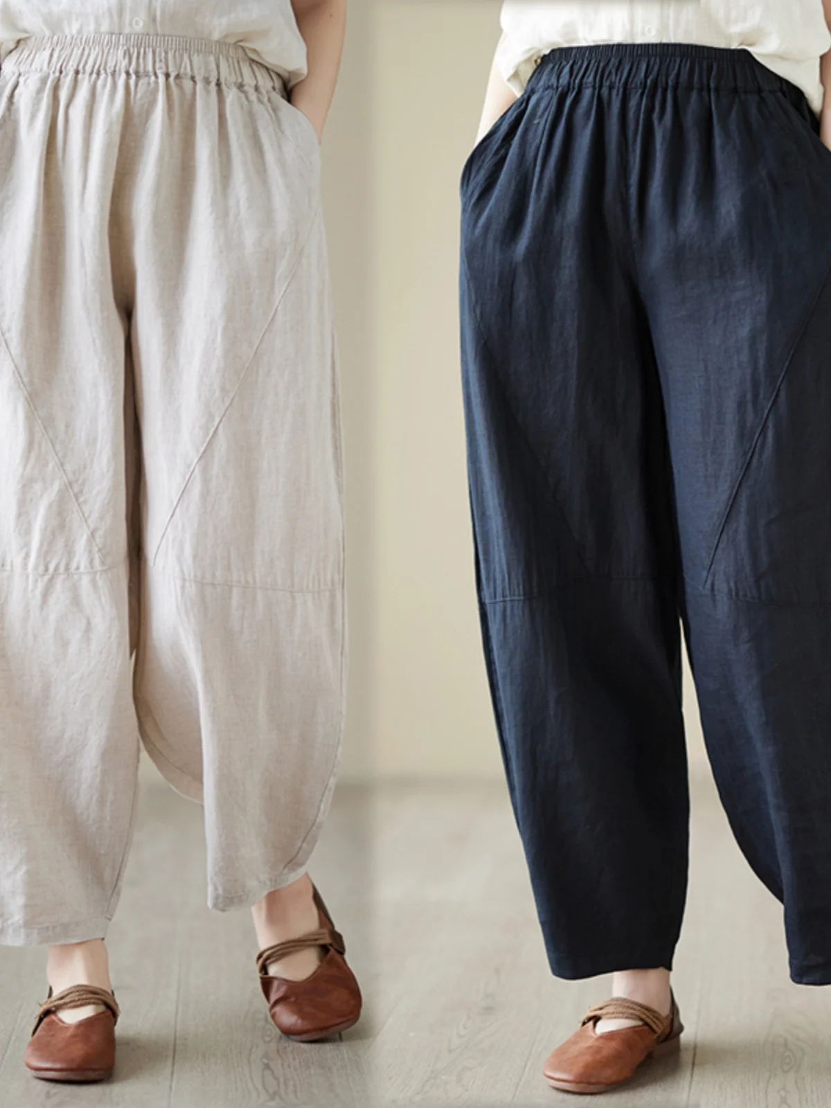 Luksusowe spodnie z czystego lnu z szerokimi nogawkami, luźne spodnie z lnu i bawełny do tai chi, spodnie do medytacji, mom jeansy damskie plus size, wygodne, codzienne T...