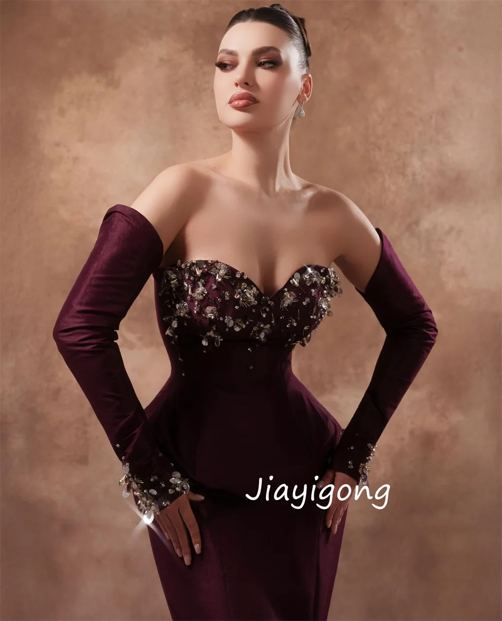 맞춤형 파스텔 시퀸 플리츠 트럼펫 스위트하트 롱 드레스 맞춤 제작 행사 이브닝 패션 스파클