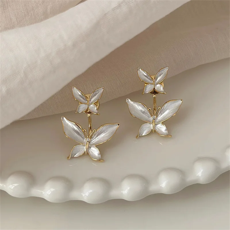 Sterling Silver Needle South Korea 2024 New Butterfly Earrings Special-Interest Design Sense a Dual-Wear Temperament Ear Studs E