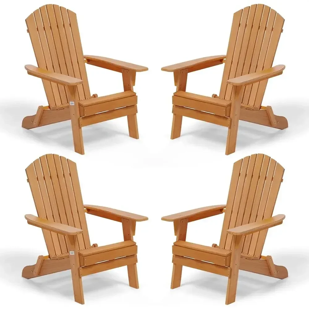 Set of 4 Wooden Outdoor Adirondack Chairs, Ideal for Patio, BBQ, Porch, Yard, and Pool Side