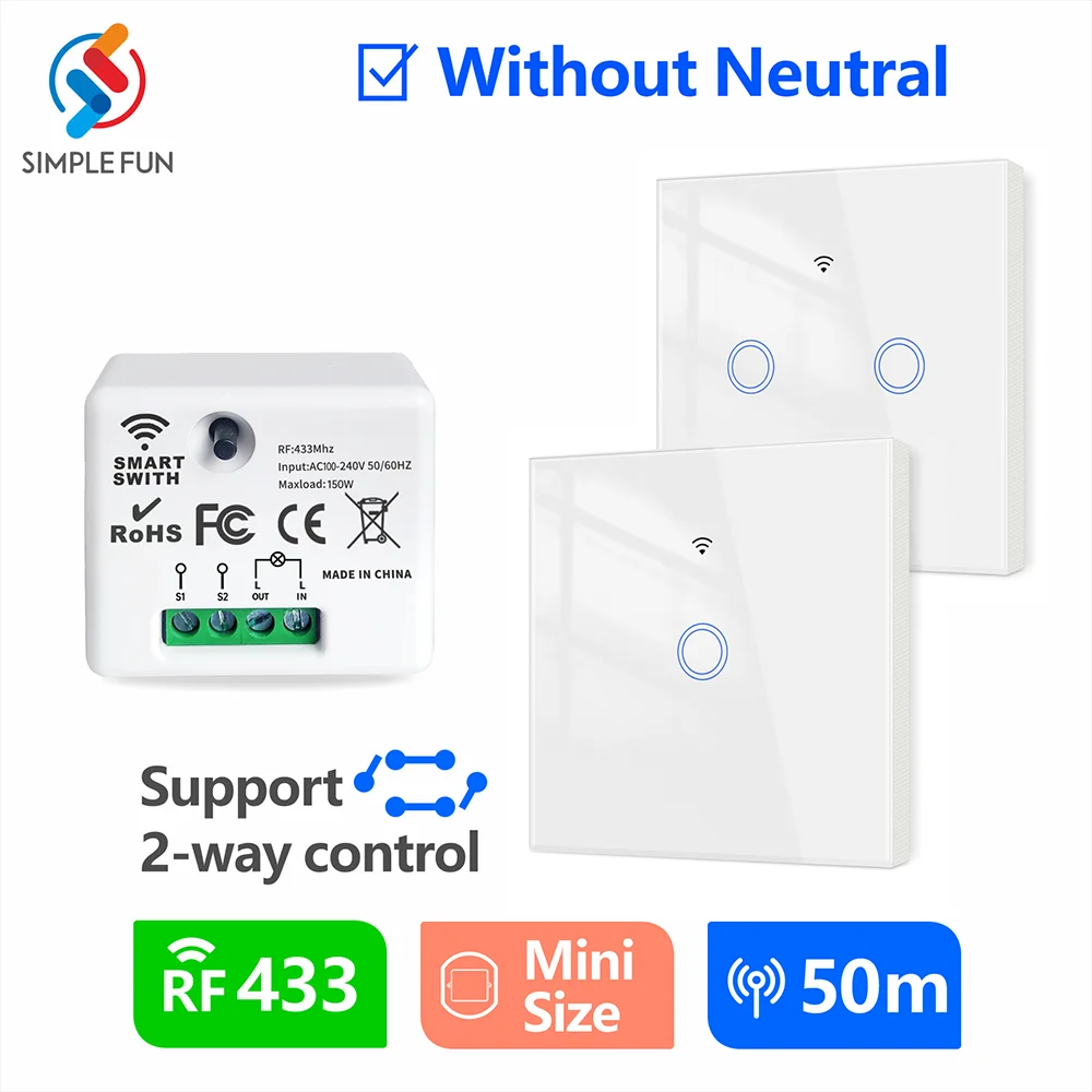 RF 433Mhz Wireless Smart Light Switch Without Neutral Relay Receiver  AC 220V 110V  Mini Moudle Remote Control Lamp Single Live