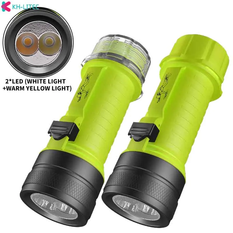 

Powerful 2xXHP50 LED Yellow/White Light Diving Flashlight 26650 Dive Torch 200M Underwater Waterproof Lamp