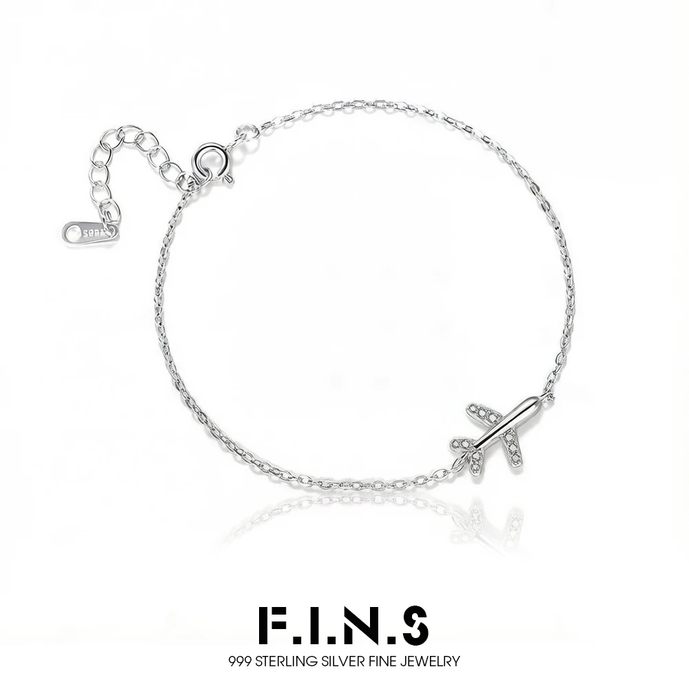 

F.I.N.S Korean 999 Sterling Silver Zirconia Airplane Thin Chain Bracelet For Women Girls Minimalist Wedding Party Jewelry Gift
