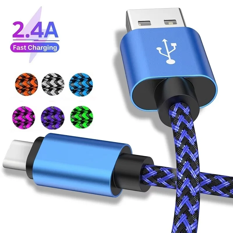 1M 2M 3M USB A Type C Cable Date Sync Fast Charging Nylon Braided Charger Wire For Xiaomi Huawei Android Phone Cable Accessories