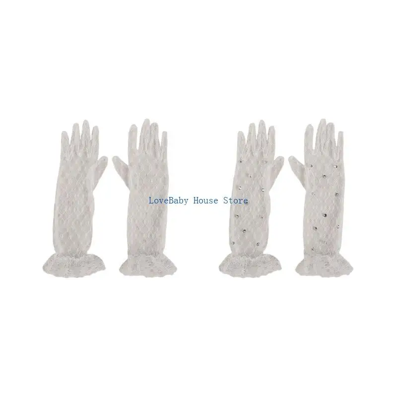 

BX0D Детские белые кружевные перчатки, тонкие свадебные перчатки с пятью пальцами, аксессуары для одежды, подчеркивающие платья
