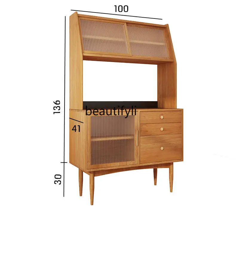 Nordic Solid Wood Sideboard Simple Modern Small Apartment Living Room Wine Cabinet Tea Cabinet Japanese Log Locker Furniture