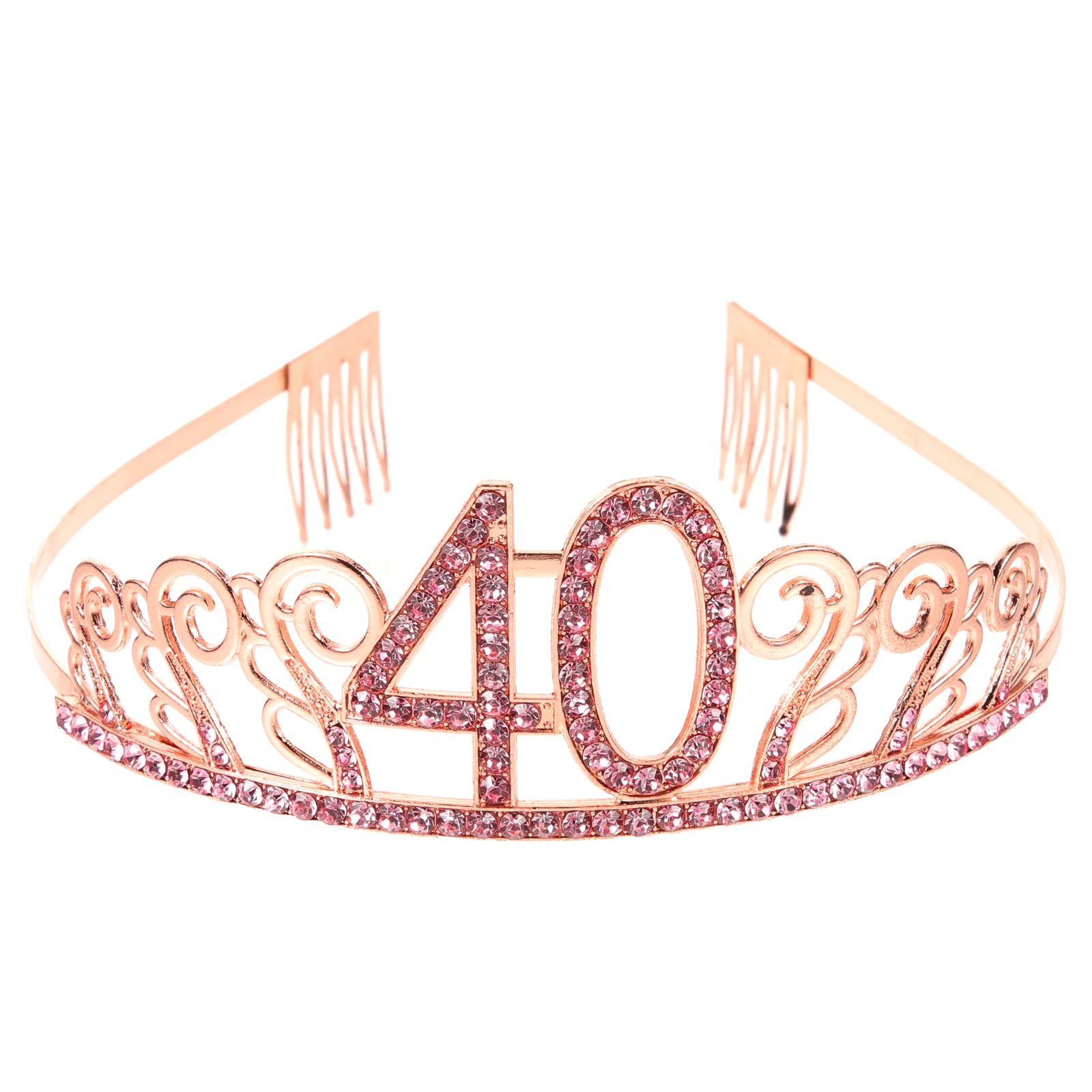 

Birthday Crystal Rhinestone Tiara Queen Crowns Dance party Headband Hair Combs Pin for Women's 40th Birthday Party Favor (Rose G