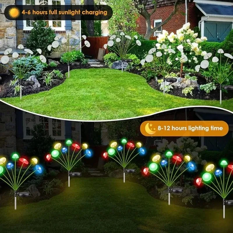 Solar Jellyfish Mushroom Stake Lamp 6-10LED IP65 Waterproof Yard Garden Patio Decor with Steady on Flashing Modes Warm