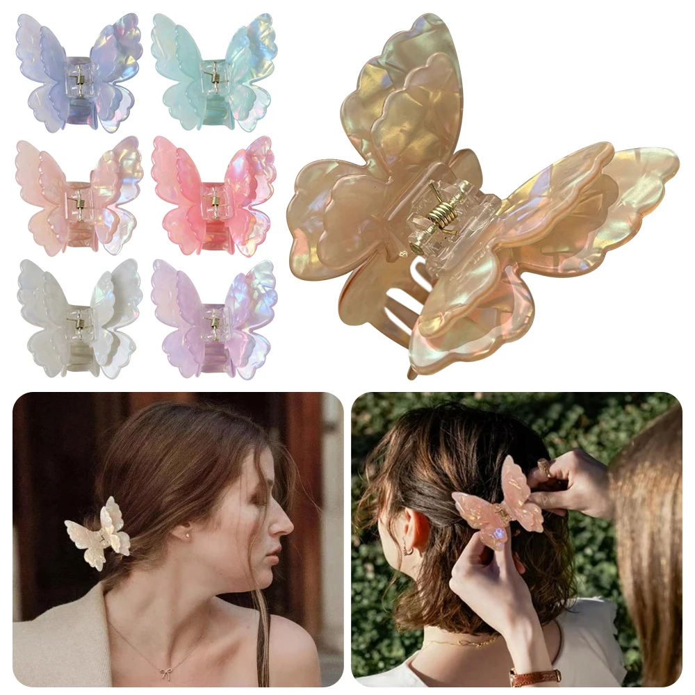 

Acetate Butterfly Hair Clip Small Size Pearlescent Hair Claw Colourful Hair Accessories Shark Clip Outdoor Accessories