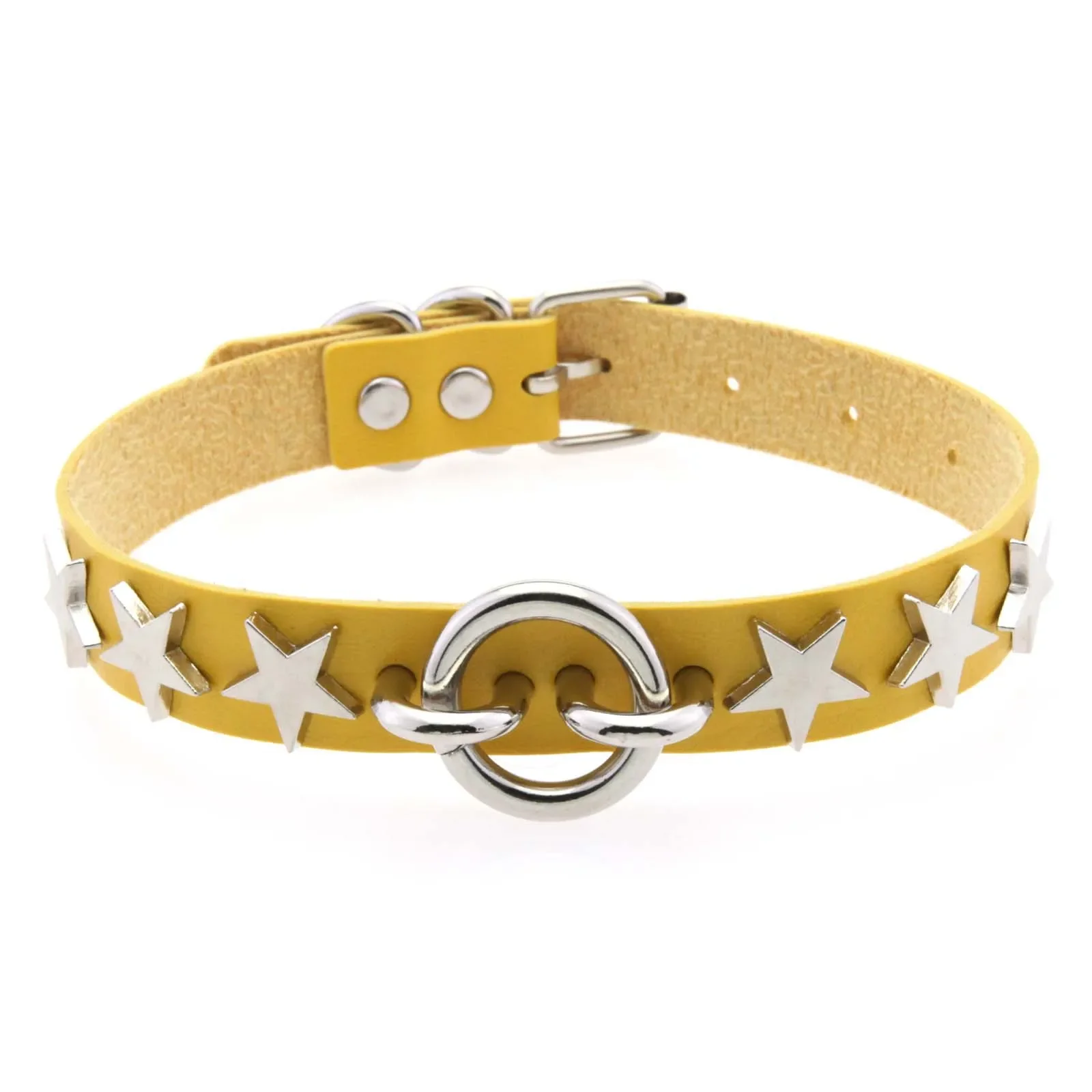 Punk Gothic Popular Creativity Sexy Five-pointed star Circle Multicolored Leather Stainless steel Necklace Clavicle chain