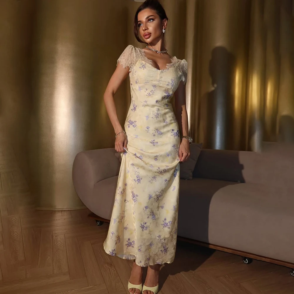 

Ticketsx Sexy Plunge Lace Print Dress Fashion New Women's See Through Patchwork Slim Maxi Dresses Elegant Vacation Party Dresses