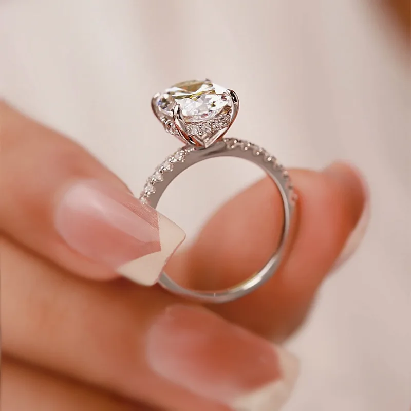 New 100% S925 Silver Simulation Diamond Fashion Oval Ring 8 * 12 Redion Cutting Elegant Charm Women's Wedding Jewelry