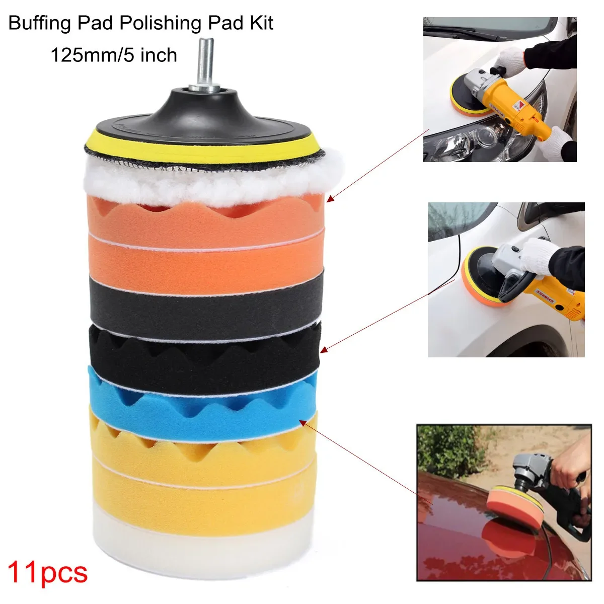 11pcs 5inch Car Polishing Pad Set Buffing Sponge Polish Auto Sponge Waxing Pads Drill Set Kit for Car Polisher Wheel Wax