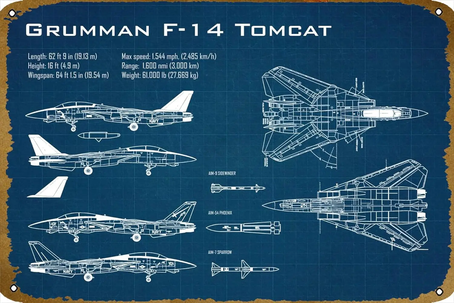 F14 Tomcat aircraft Plaque Poster Metal Tin Sign 8