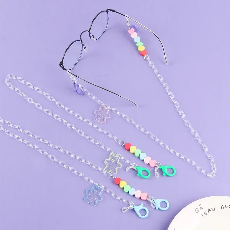 Children Little Bear Anti-lost Glasses Chain New Fashion Heart-shaped Acrylic Student Mask Lanyard Holder Neck Strap for Women