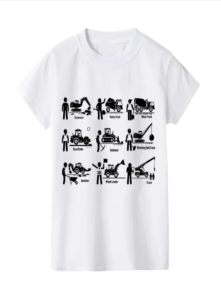 Summer Children Tshirt Construction Machines Print Clothes TractorWork Zone Kids Short Sleeved Tee Tops