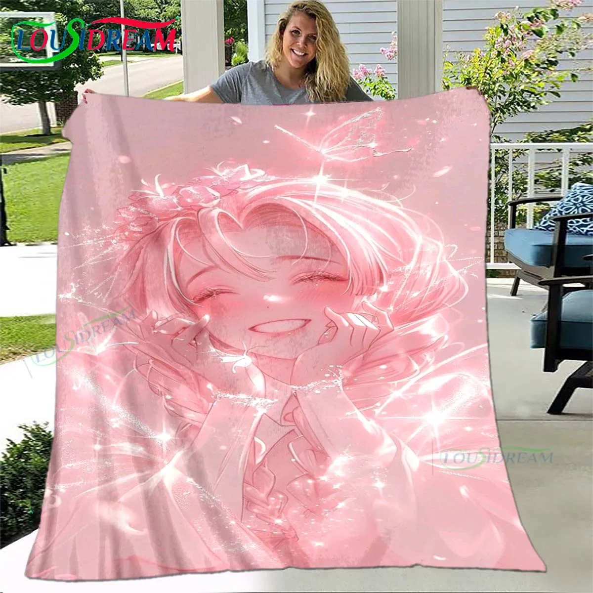 

Hot Cute Anime Girl Pattern Blanket Flannel Thin Blanket Portable Home Travel Office Lunch Break Blanket Birthday Gift