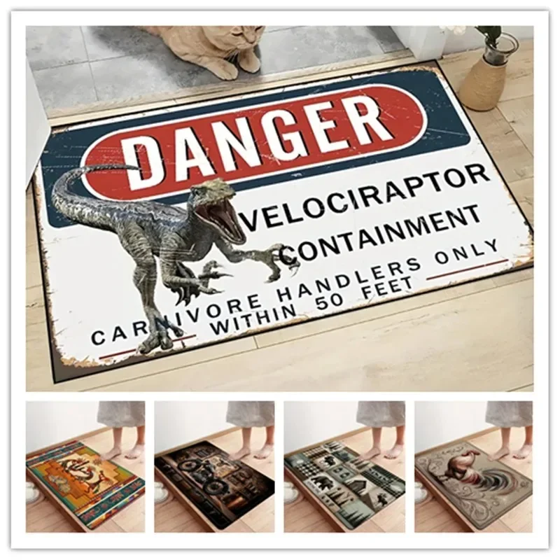 Danger Velociraptor Dinosaur Door Mat Super Absorbent Cartoon Carpet for Bathroom Kitchen Non-slip Rug Home Decor Accessories