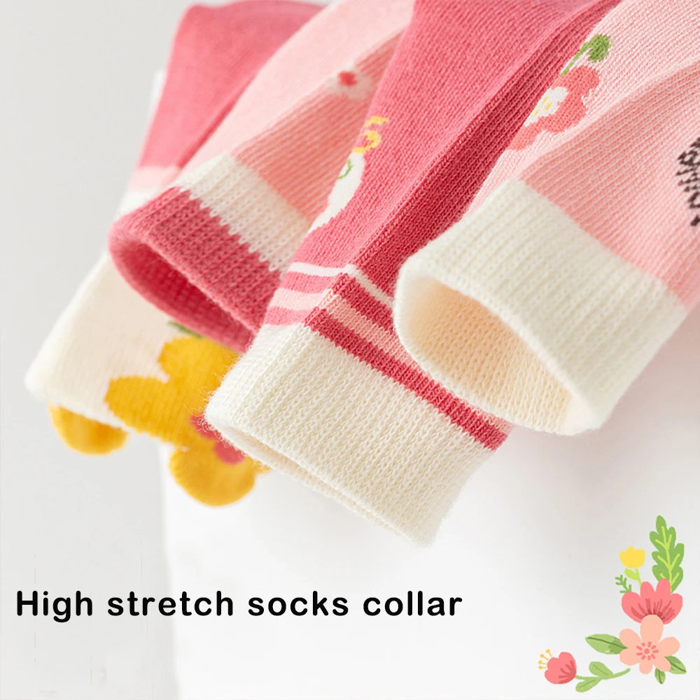 5Pairs 1-14Years Soft Girl\'s Mid-Tube Socks High Elasticity Anti-Pilling Elastic Cuffs Casual Baby Heater Socks Mori Girl Style