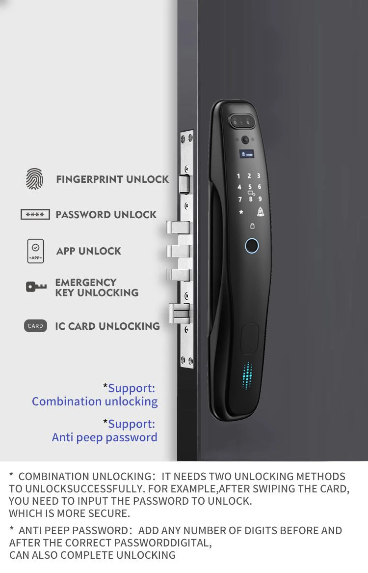 Home Security Real Time Intercom Face Smart Locks For Front Door Keypad Smart  Key Password Temporary Password Smart Door Lock