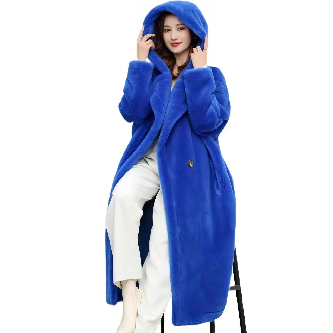 Women's Hooded Long Wool Coats, Female Overcoat, Loose, Thicken, Warm Clothes, New Fashion, High Quality, Winter, 2023