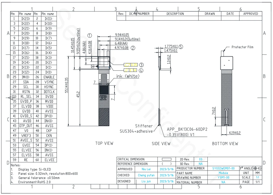 Orignal Brand New SY032WEM01 0.32 inch Seeya AR 3D Display Module Micro OLED Display