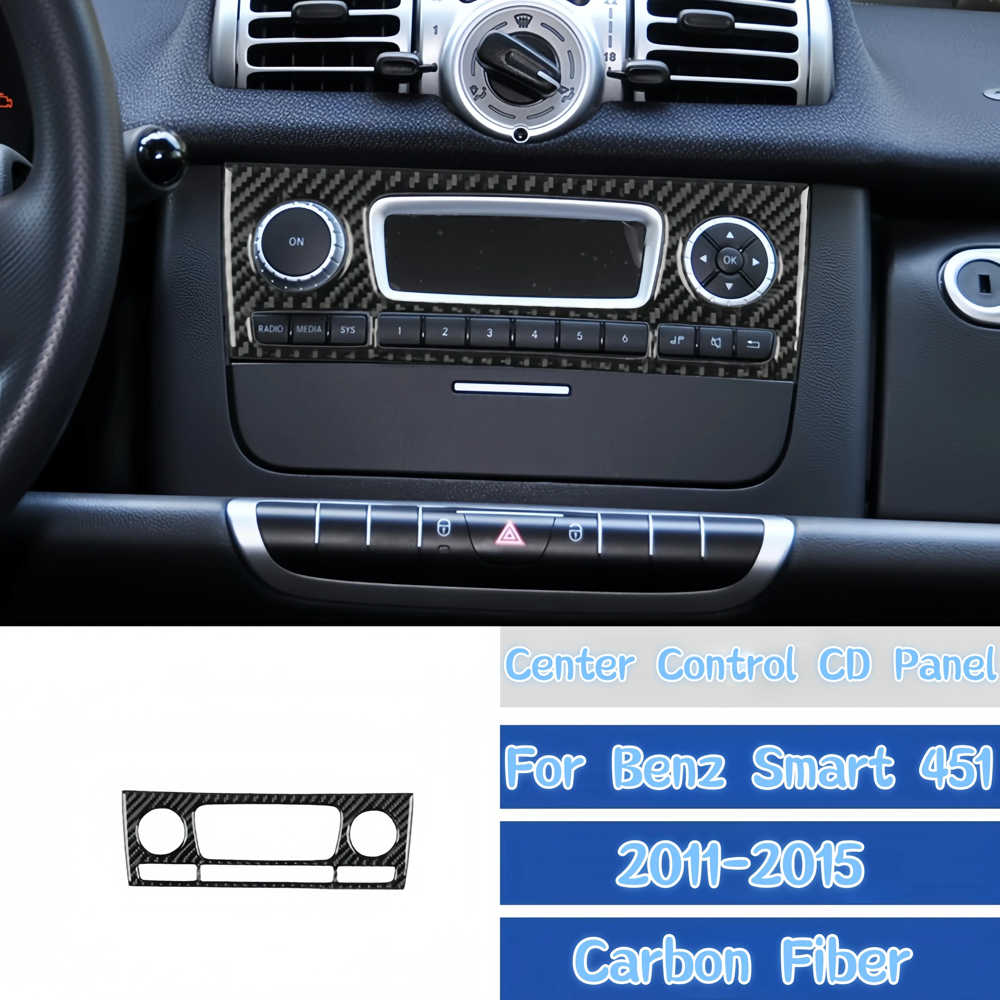 

Для Benz Smart 451 2011-2015 аксессуары для салона автомобиля из углеродного волокна, авто центральная консоль, панель управления компакт-диском, декоративная наклейка