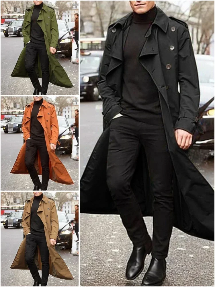 

Men's Long Trench Coat Clothing Long Sleeve Loose Autumn Winter Solid Color Button Fashion Coats Trench