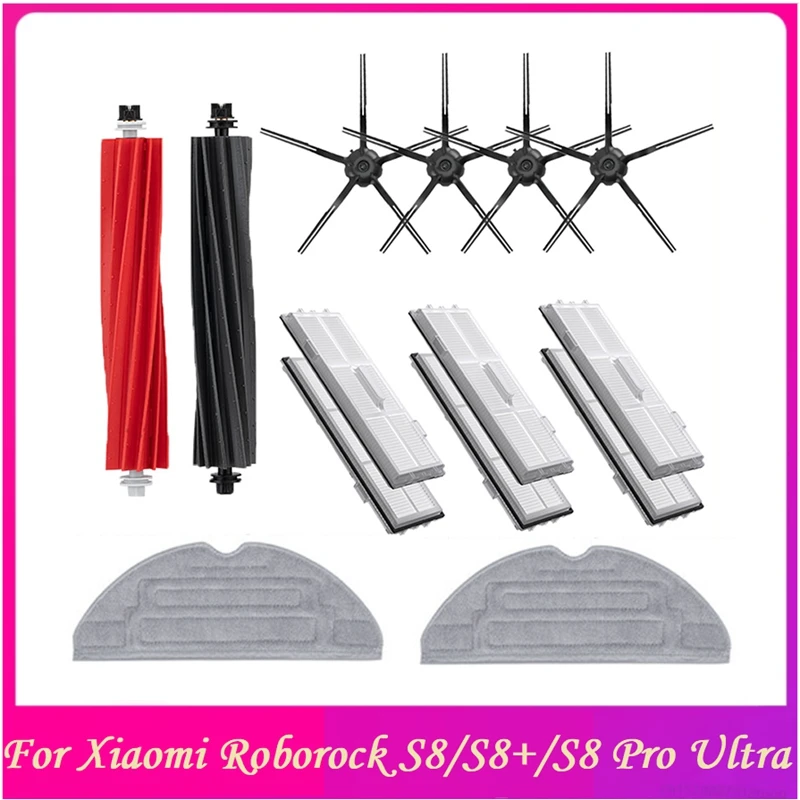 14PCS For Roborock S8 Pro Ultra /S8+/S8 Vacuum Cleaner Washable Filter Mop Cloth Roller Side Brush Replacement