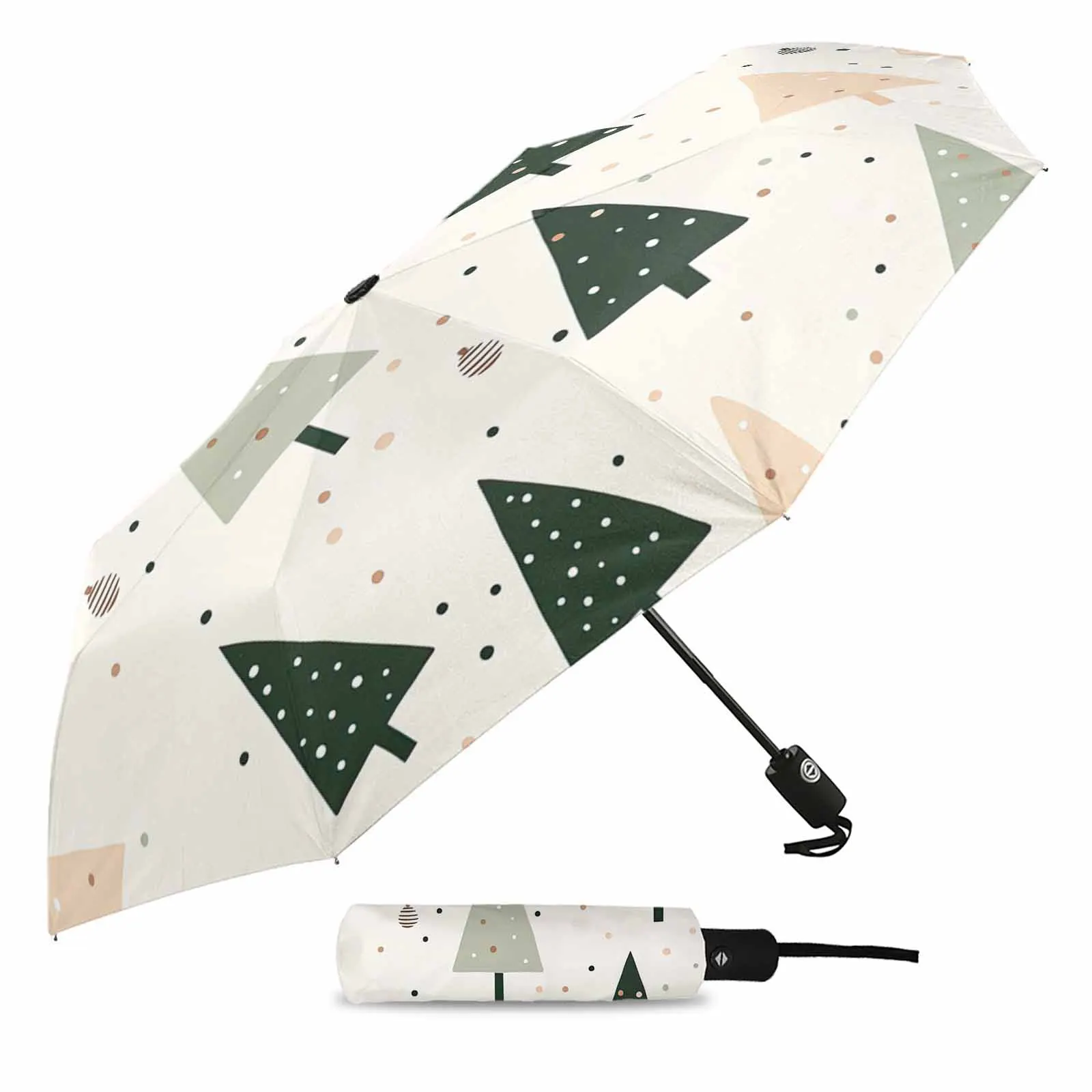 Christmas Tree Polka Dot Hand Drawn Flower Automatic Umbrella for Rain Foldable Parasol Umbrella Eight strand Outdoor Umbrellas