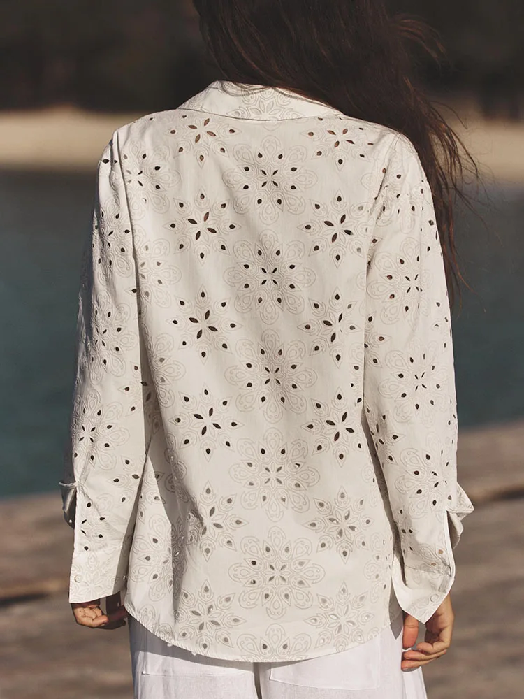 

Новый весенний женский универсальный длинный топ Sve V-Ne с вышивкой Pred Glue, полый топ 97056 075, китайский топ