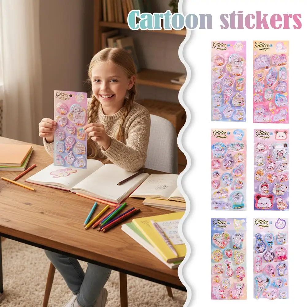 Adesivos dinâmicos dos desenhos animados 3d tridimensional transparente cristal adesivo bonito menina scrapbooking papelaria