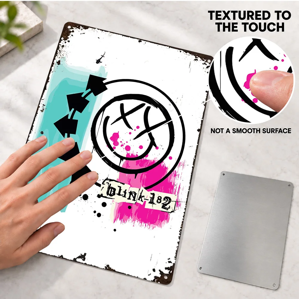 Blink-182 Logo Printed Poster Personalized Aluminum Metal Sign Minimalist Vector Illustration Wall Art In Music Listening Corner