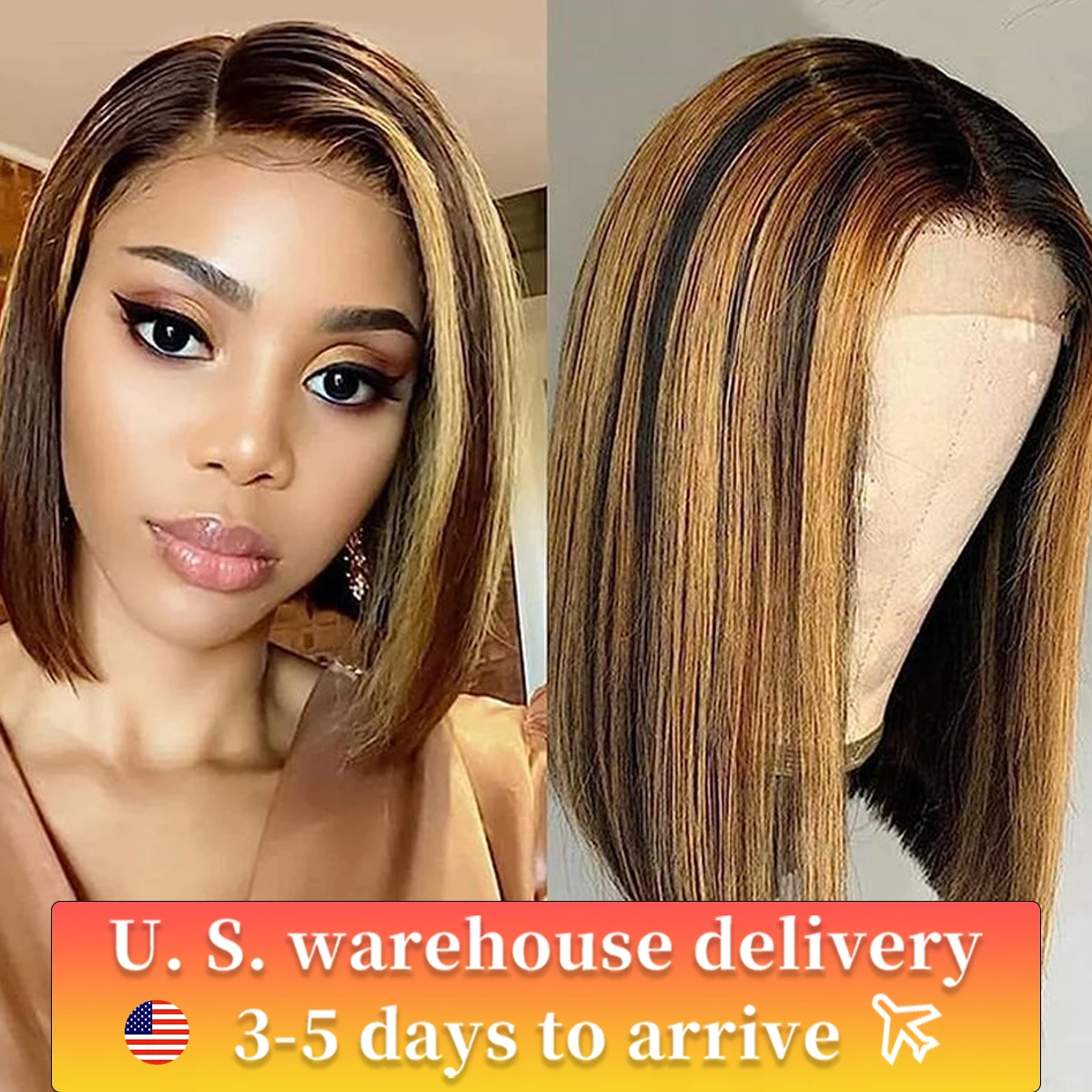 Highlight P4/27 Peruvian Remy Hair Short Bob Ombre Human Hair Wigs Blond Wig Straight Bob Wig Wear And Go Glueless Wig Human