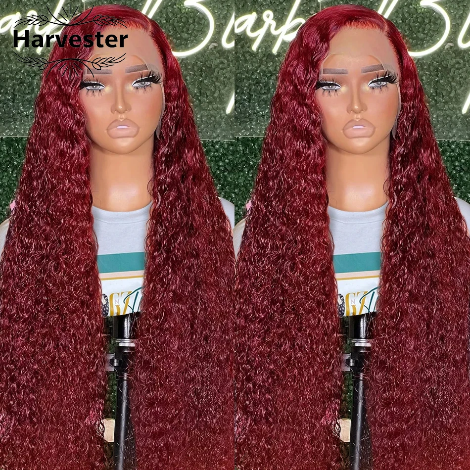 99j borgonha onda profunda peruca de cabelo humano 13x6 hd peruca dianteira do laço encaracolado cor vermelha 13x4 renda transparente frontal cabelo humano para mulher