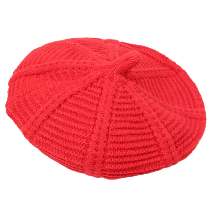 French Style Knit Pumpkin Beret Beanie Hat Girls Boys Crochet Striped Party Hat for Kids 2-8years