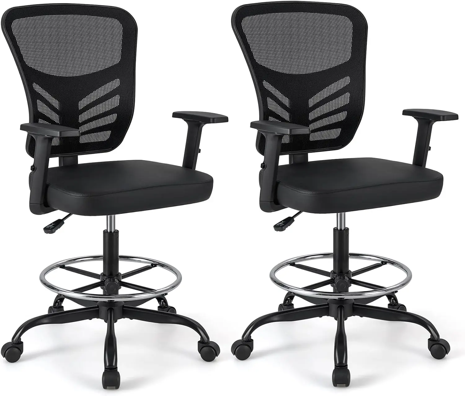 Giantex Drafting Chair, Standing Desk Chair with Lumbar Support, Footrest Ring & Armrests, Height Adjustable Executive Rolling S
