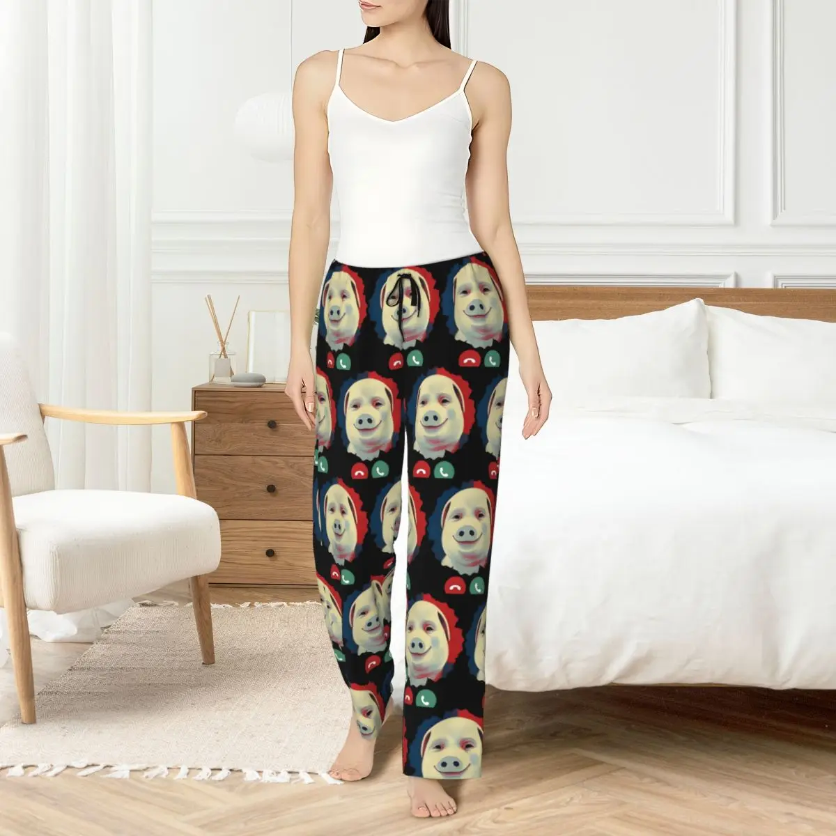 

Пижамные штаны на заказ John Pork Is Calling, женская одежда для сна с забавной свиньей, эластичные штаны для сна с карманами