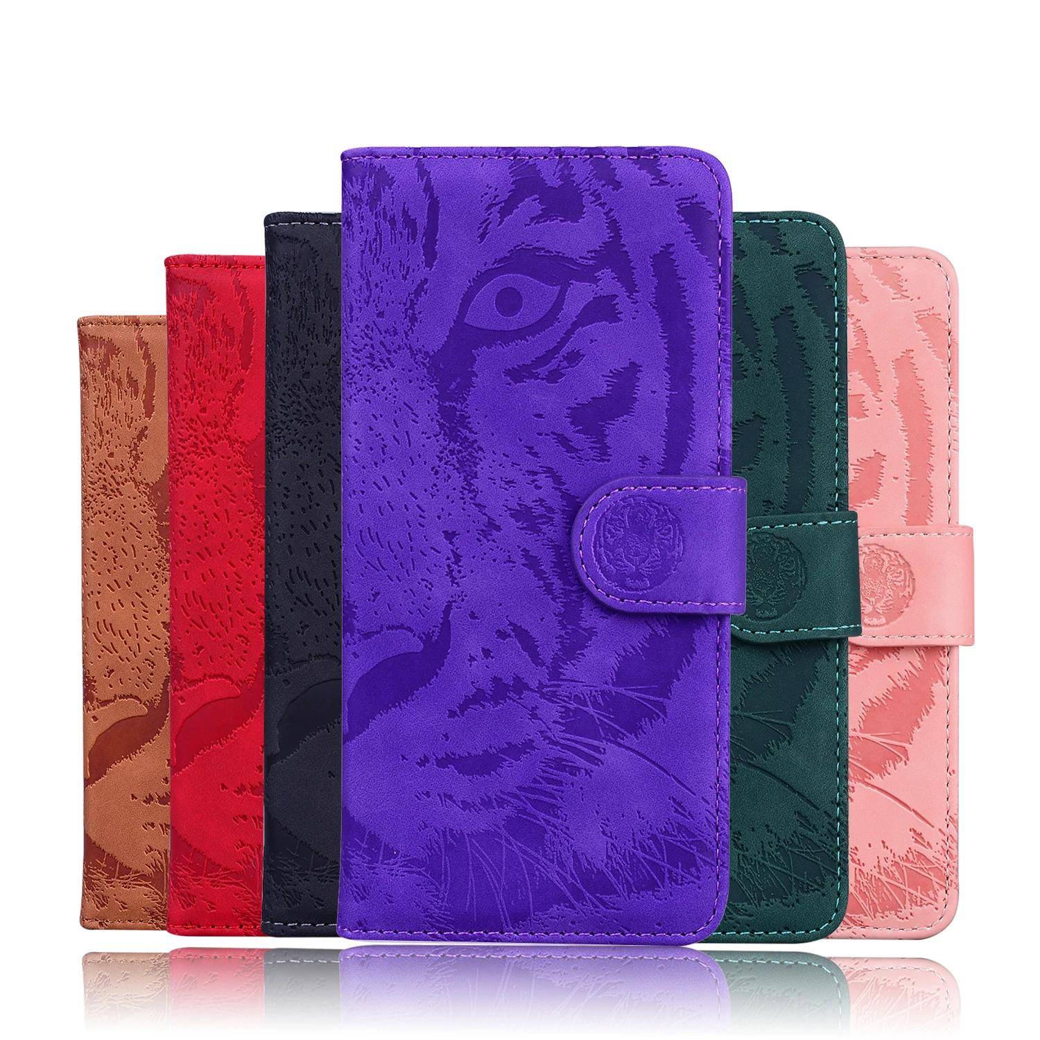 Magnetic iPhone 16 Pro Max Leather Cases Emboss Tiger Rose Wallet Cover For iPhone 16 Plus Dustproof Card Slot Protect Flip Bags