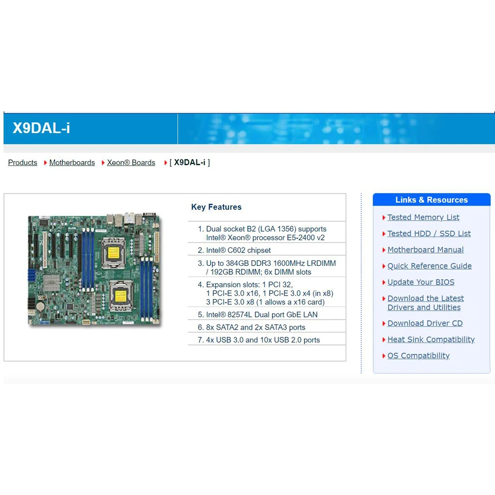 For Supermicro Server Motherboard Support For Xeon Processor E5-2400 v2 Intel® 82574L Dual Port GbE LAN LGA1356 DDR3 X9DAL-i