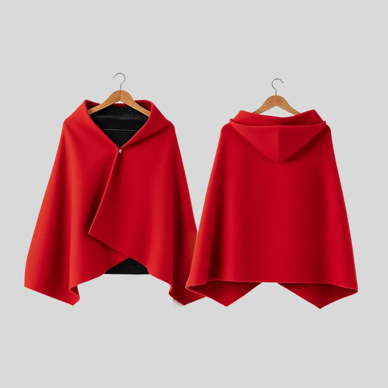 

New Autumn Winter Hooded awl Stage Performance Outerwear New Year's Red Woolen Jaet Coat for Women 20-50 Years Old